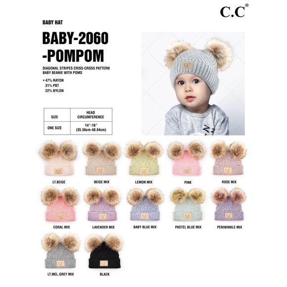 Knit Baby Beanie with Faux Fur Double Poms - Picture 3 of 3